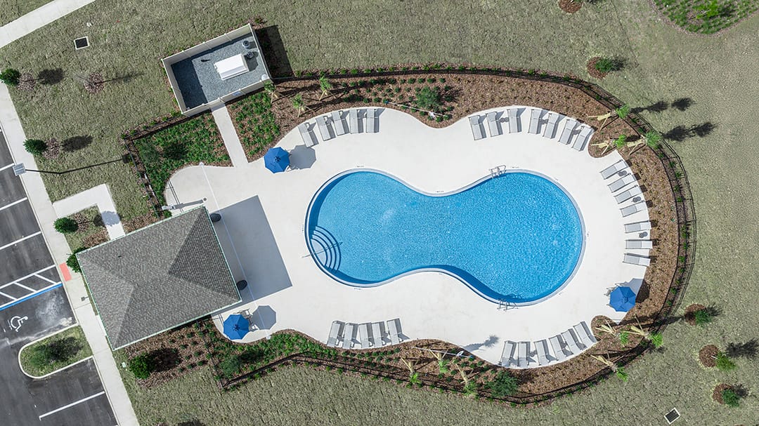 Waterstone Townhomes — Aerial view of pool and cabana