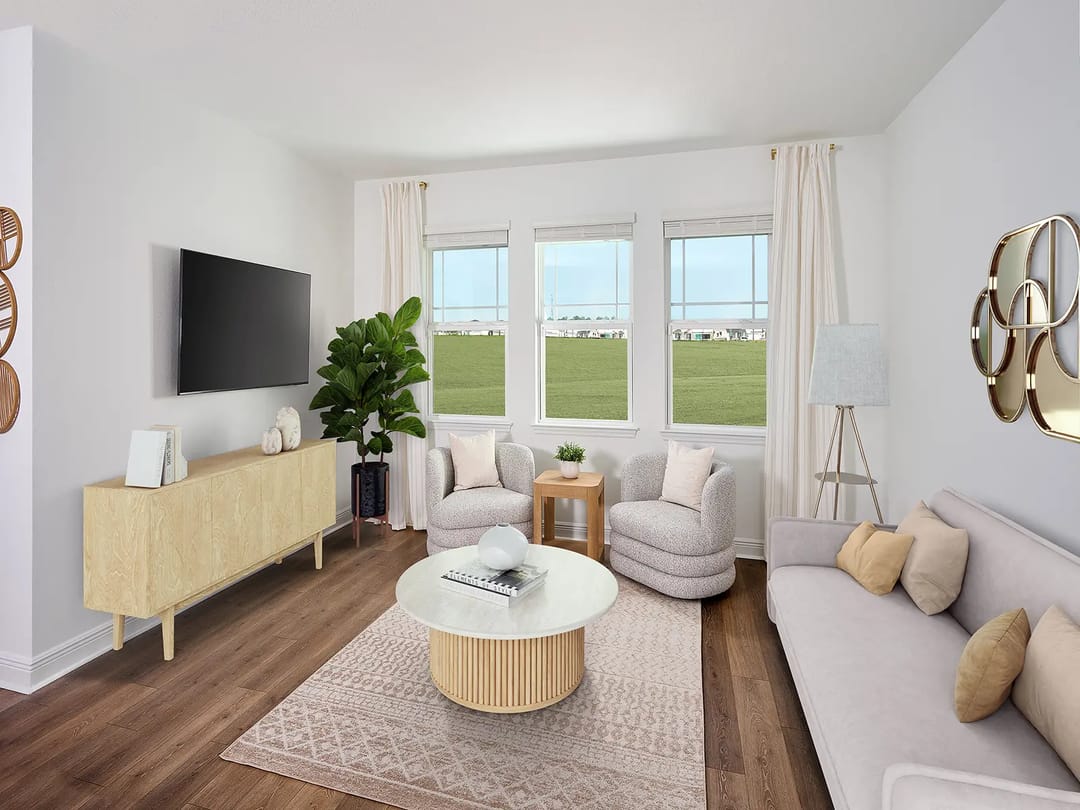 Cyrene at Minneola — Living room in the Birch floorplan modeled at Cyrene at Minneola
