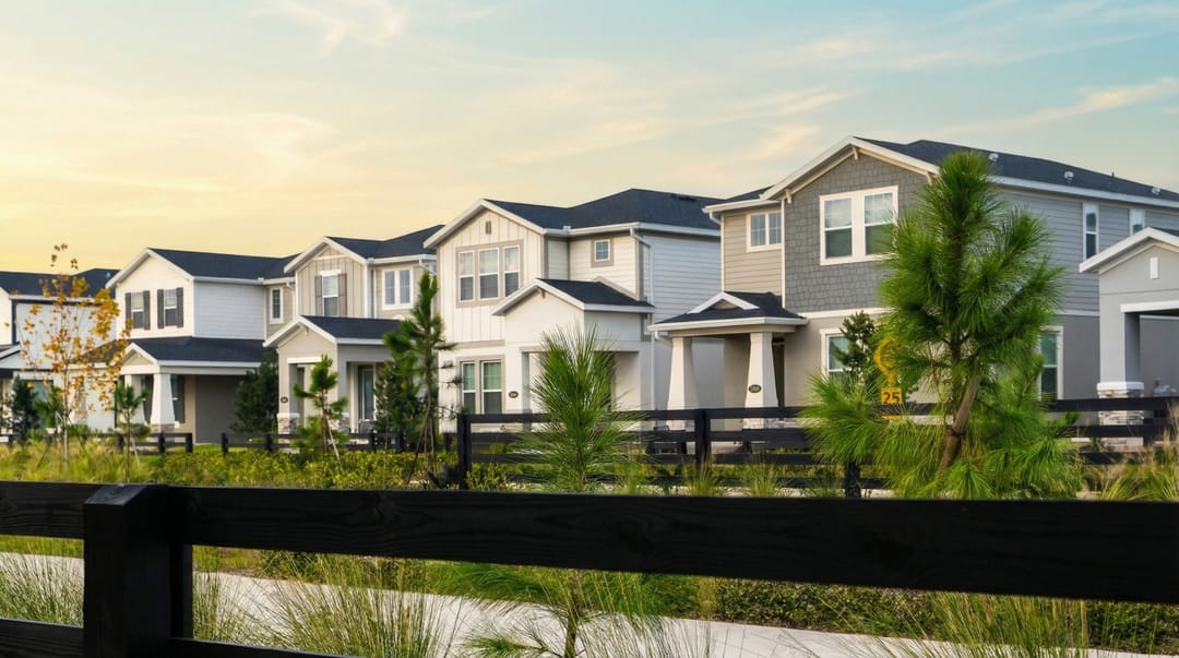 The Waters at Center Lake Ranch — Townhome-style homes along the trail