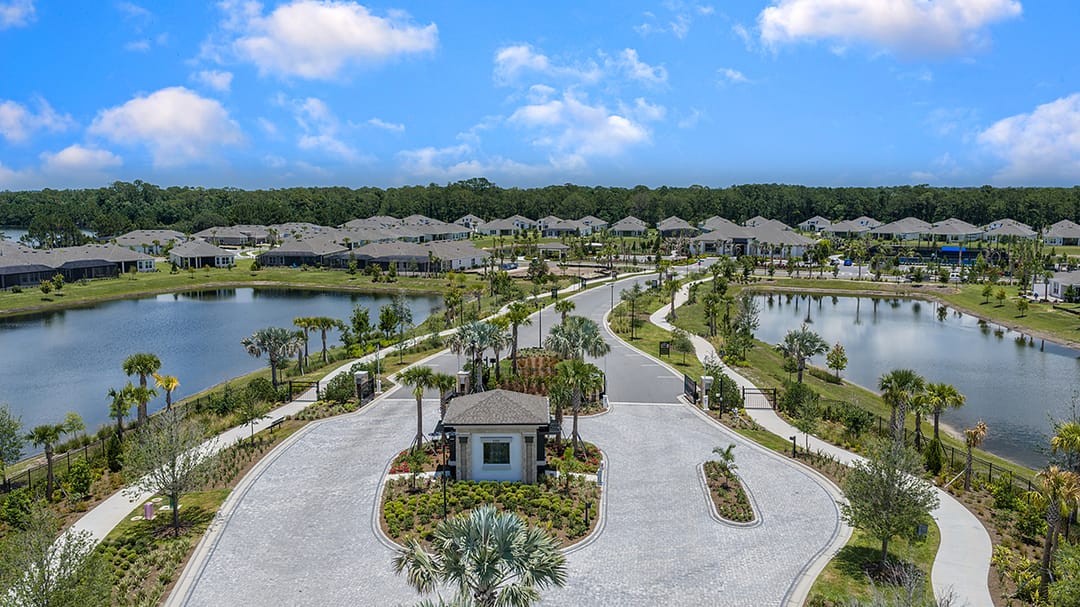 Esplanade at Center Lake Ranch — Gated entry aerial