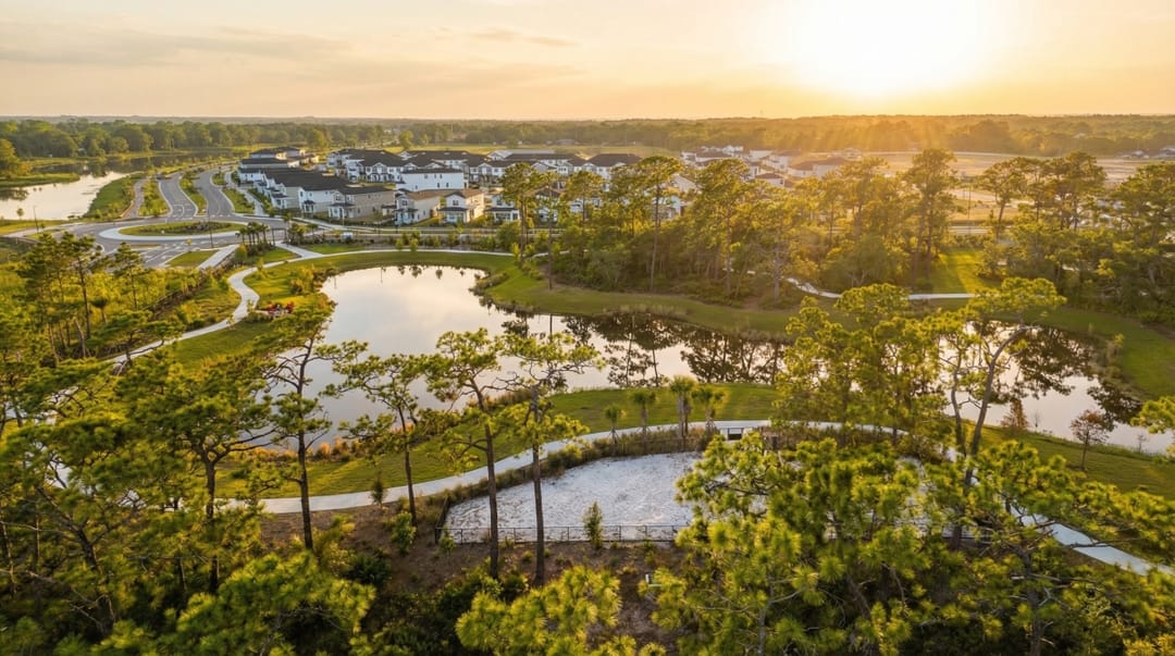 The Waters at Center Lake Ranch — Aerial of preserve and ponds