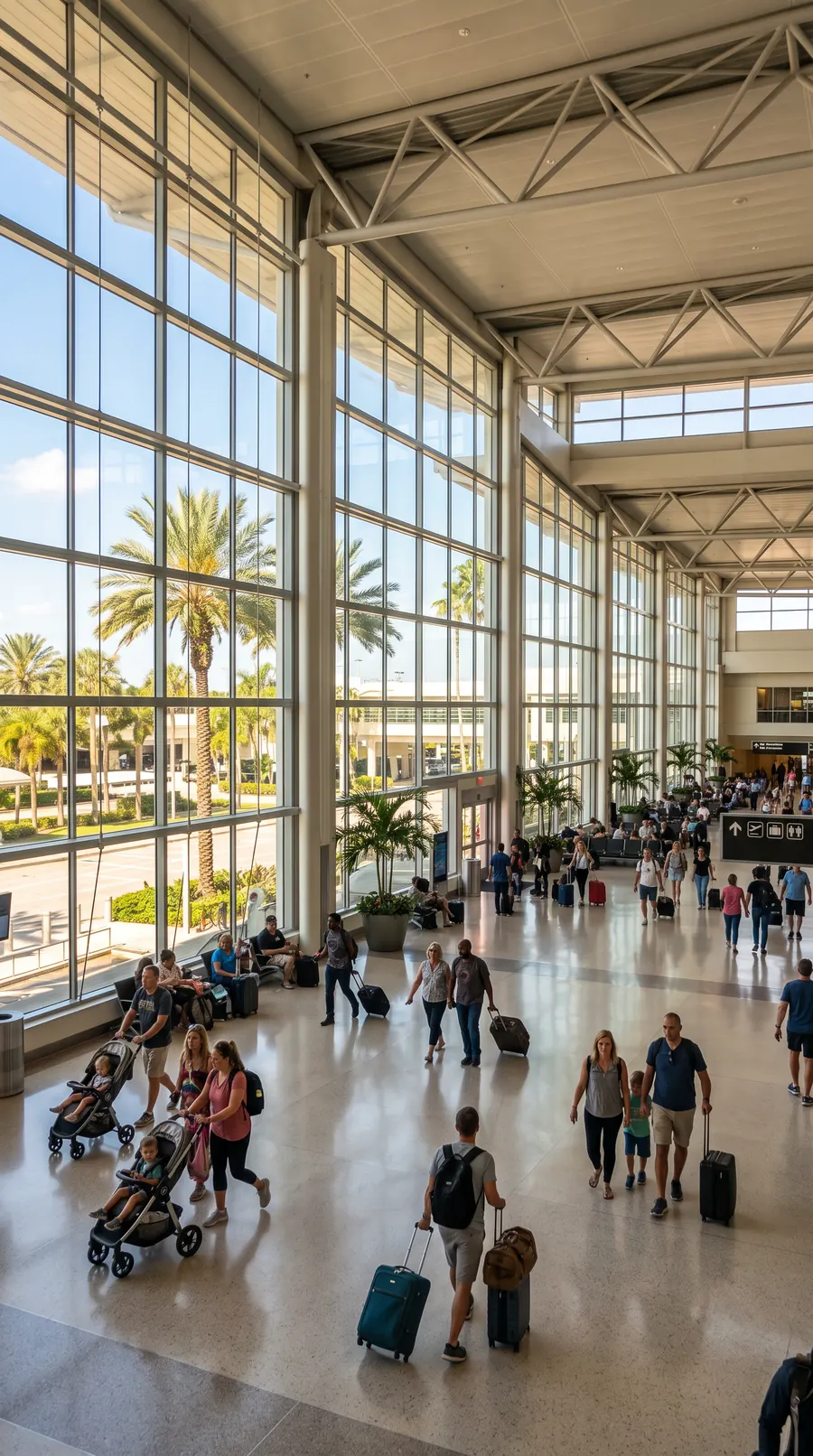 Viajantes chegando a um aeroporto na Flórida