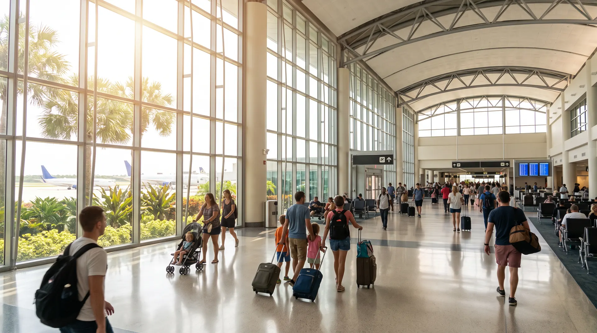 Viajantes chegando a um aeroporto na Flórida